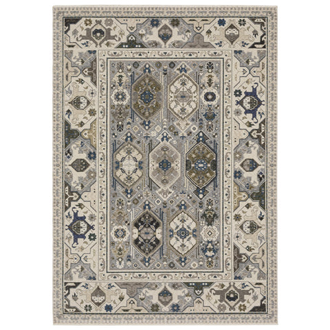 Oriental Weavers Hastings Area Rug - HA04U - 9'10" x 12'10" - in Ivory/Blue - Vintage Inspired, Stain Resistant, Family and Pet Friendly, Family, Dining, Living Room Rug