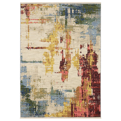 Oriental Weavers Soleri Wool Blend Area Rug - SOL01-6'7" x 9'6" - in Beige/Multi - Modern Style, Wool Blend, Dining, Living Room Rug