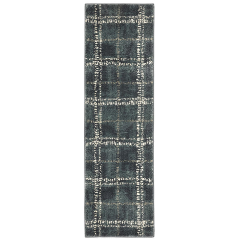 Oriental Weavers Carson Area Rug - 0746J - 2'3" x 7'6" - in Blue/Ivory - Modern Industrial Style, Stain Resistant, Family and Pet Friendly, Entryway, Hallway Runner Rug
