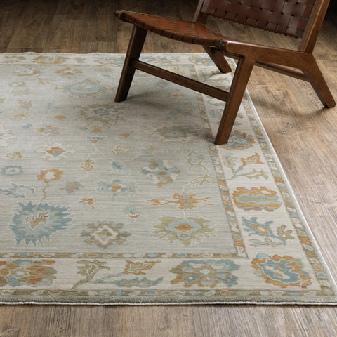 Oriental Weavers Maeve Area Rug - MAE11-9'10" x 12'10" - in Grey/Blue - Vintage Inspired, Stain Resistant, Family and Pet Friendly, Family, Dining, Living Room Rug