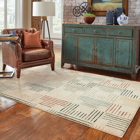 Oriental Weavers Carson Area Rug - 9663A - 2' x 3' - in Ivory/Multi - Modern Style, Stain Resistant, Family and Pet Friendly, Entryway, Bathroom Accent Rug