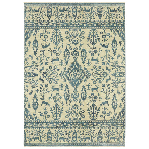 Oriental Weavers Francesca Area Rug - FR08H - 9'10" x 12'10" - in Ivory/Blue - Vintage Inspired, Stain Resistant, Family and Pet Friendly, Family, Dining, Living Room Rug