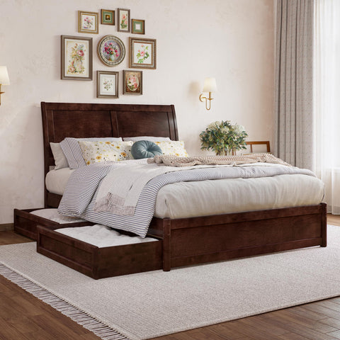 AFI, Andorra Full Platform Bed with Panel Footboard & Storage Drawers, Walnut