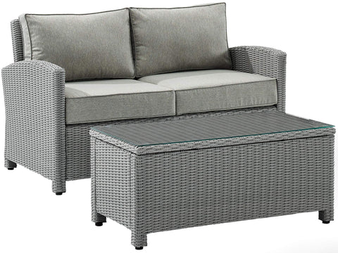 Bradenton 2Pc Wicker Outdoor Loveseat Patio Furniture Set Gray/Gray - Loveseat & Coffee Table