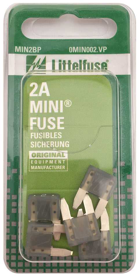 Littelfuse 0MIN002.VP MINI 32 Volt 2 Amp Carded Blade Fuse, (Pack of 5)