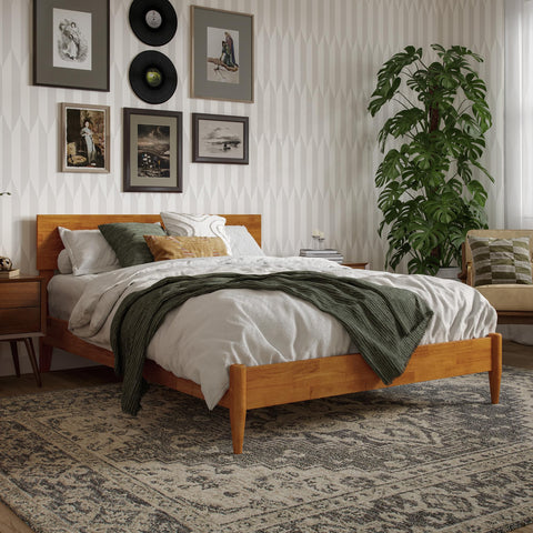 AFI, Aria Full Solid Wood Modern Low Profile Platform Bed, Light Toffee