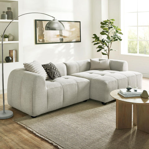 Modway Liana Right-Facing Modular Sofa with Chaise in Linen - Modern Sectional Sofa Couch Furniture Set - Upholstered Fabric Chaise and Chair for Living Room, Lounge, Apartment