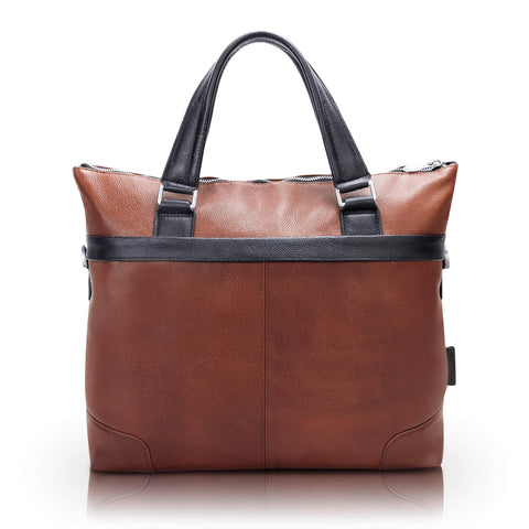 McKlein, U Series, EASTWARD, Pebble Grain Calfskin Leather, 15" Leather, Two-Tone, Laptop & Tablet Briefcase, Brown (18390)
