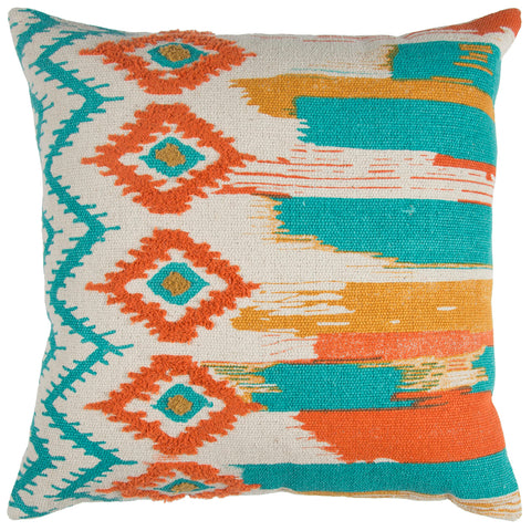 Rizzy Home | T12942 | Cover Only Decorative Pillow | 20"x20" Orange/Blue/Yellow