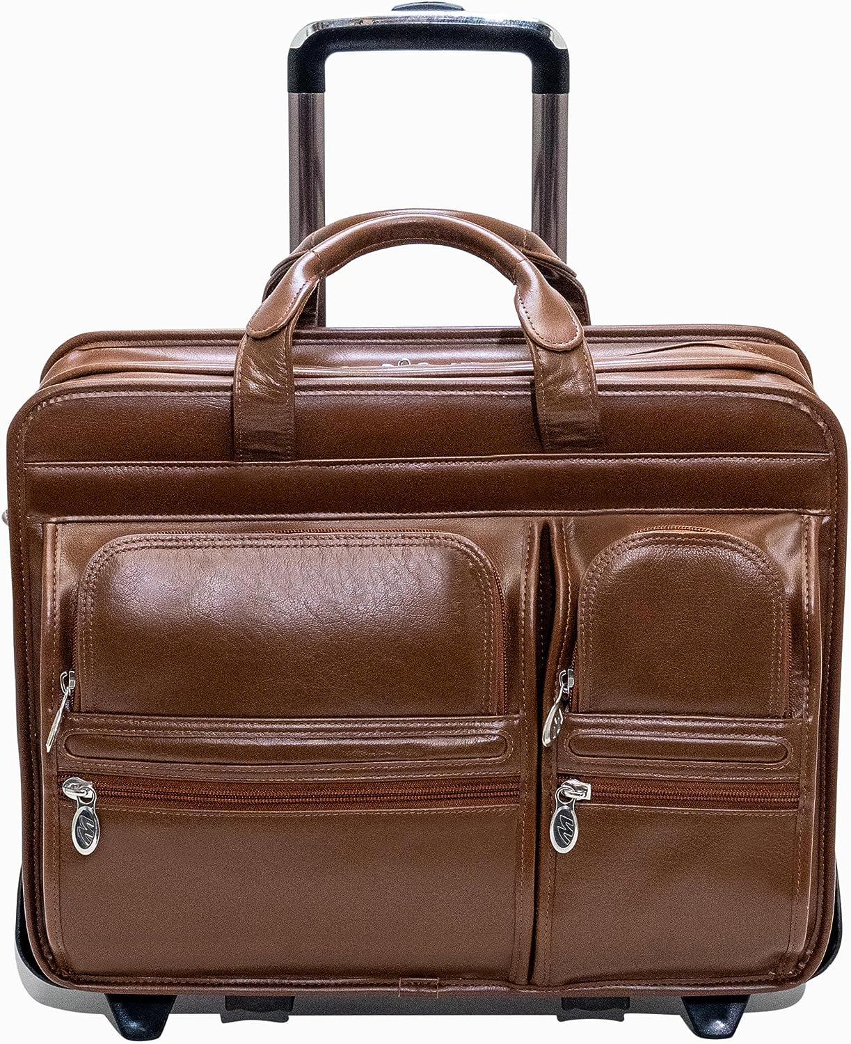 17 Inch Leather Patented Detachable - Wheeled Laptop Briefcase CLINTON Brown