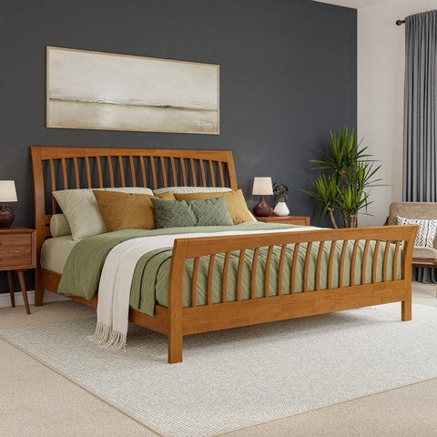 AFI, Orleans King Solid Wood Low Profile Platform Bed with Matching Footboard, Light Toffee