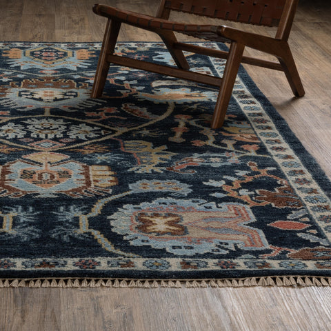 Oriental Weavers Majorca Hand-Made Wool Area Rug - MAJ02-9' x 12' - in Navy/Multi - Vintage Inspired, Hand-Made Wool Rugs, Dining, Living Room Rug