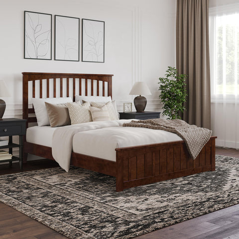 AFI, Becket Queen Solid Wood Low Profile Platform Bed with Matching Footboard, Walnut