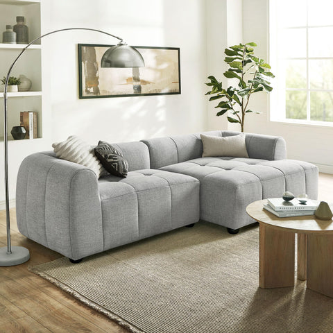 Modway Liana Right-Facing Modular Sofa with Chaise in Pewter - Modern Sectional Sofa Couch Furniture Set - Upholstered Fabric Chaise and Chair for Living Room, Lounge, Apartment