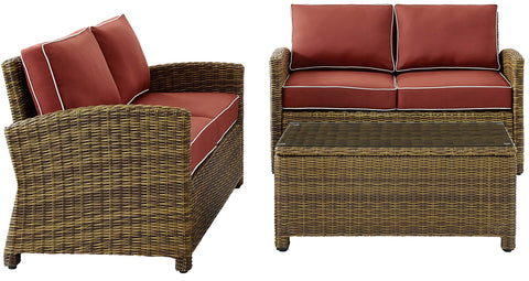 Bradenton 3Pc Wicker Outdoor Loveseat Patio Furniture Set Sangria/Weathered Brown - Coffee Table & 2 Loveseats