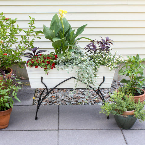 BED BATH & BEYOND Achla Designs 35.25""L Rectangular Galvanized Steel Indoor Outdoor Large Flower Box w/Black Wrought Iron Bella Stand Cape Cod White, Black Powdercoat