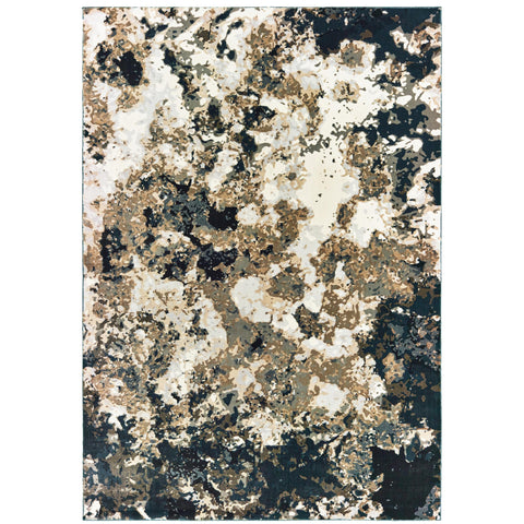 Oriental Weavers Bowen Area Rug - 1808Q - 5'3" x 7'6" - in Navy/Gold - Modern Style, Stain Resistant, Family and Pet Friendly, Bedroom, Office Rug