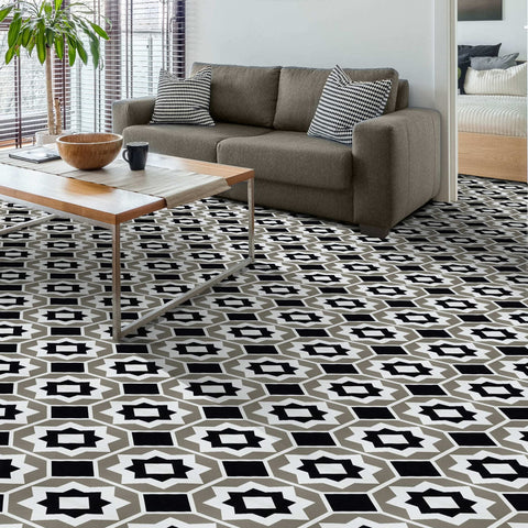Retro Self Adhesive 12-Inch Vinyl Floor Tiles, 20 Tiles - 12" x 12", Onyx Star Pattern - Peel & Stick, DIY Flooring for Kitchen, Dining Room, Bedrooms & Bathrooms by Achim Home Decor, Black/Grey