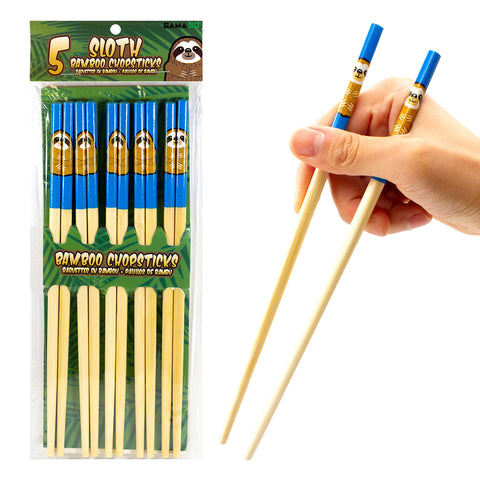GAMAGO Sloth Bamboo Chopsticks Set - 5 Pairs of Adorably Cute Reusable Chopsticks - Anti-Slip Grip - Lightweight - Durable