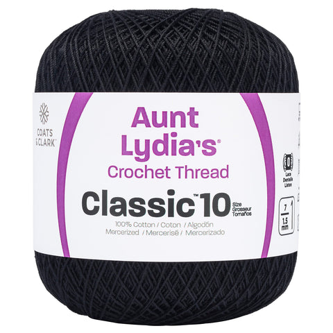 Coats Crochet Aunt Lydia's Crochet, Cotton Classic Size 10, Black