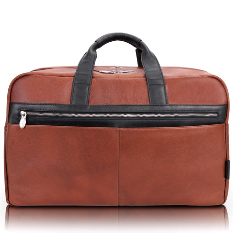 McKlein WELLINGTON, Pebble Grain Calfskin Leather, 21" Two-tone, Dual-Compartment, Laptop & Tablet Carry-All Duffel, Travel Duffel Bag, Weekender Bags, Overnight bags, Travel Bag Crossbody Bag