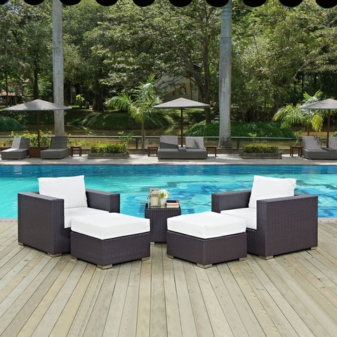 Modway Convene Wicker Rattan 5-Piece Outdoor Patio Furniture Set in Espresso White