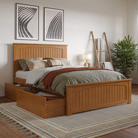 AFI, Nantucket Full Platform Bed with Matching Footboard and Storage Drawers, Light Toffee
