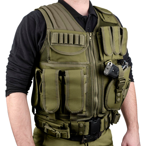 Barska Loaded Gear VX-200 Tactical Vest – Adjustable MOLLE Vest with Rifle & Pistol Mag Pouches, Holster, Utility Pouch, and Emergency Drag Handle