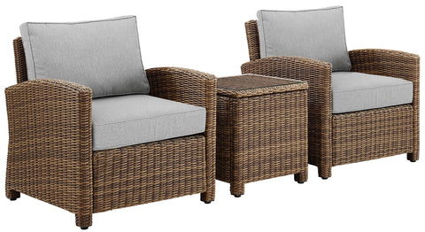Bradenton 3Pc Wicker Outdoor Chair Set Gray/Weathered Brown - Side Table & 2 Armchairs