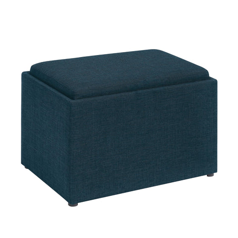 Convenience Concepts Designs4Comfort Accent Storage Ottoman 22.75" - Modern Foot Stool with Decorative Tray for Living Room, Dining Room, Office, Dark Blue Fabric