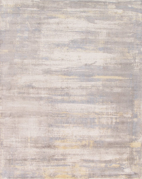 Pasargad Home Modern Collection Hand-Loomed Ivory/Gold Bsilk & Wool Area Rug with Cotton Backing-10' 0'' X 14' 0''