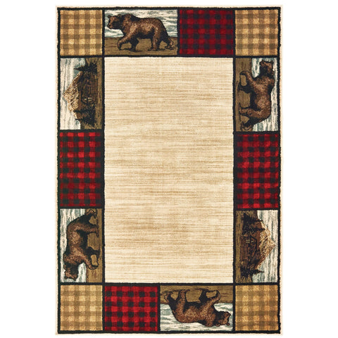 Oriental Weavers Woodlands Area Rug - 9603C - 7'10" x 10' - in Ivory/Multi - Lodge Style, Stain Resistant, Family and Pet Friendly, Dining, Living Room Rug