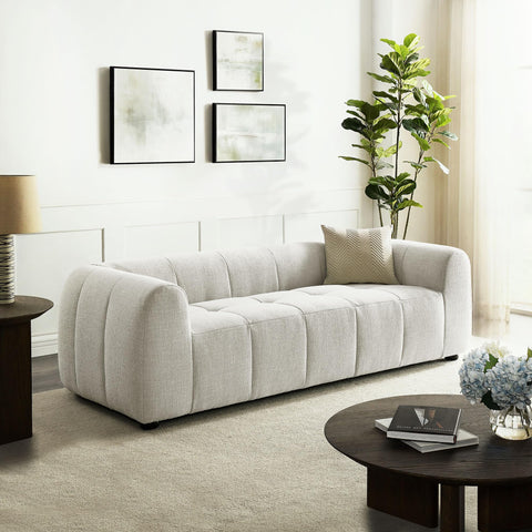 Modway Liana Upholstered Fabric Sofa in Linen - Retro Modern Tufted Couch - 3 Seater Sofa with Deep Seats - Comfy Sofa Couch for Living Room, Lounge, Apartment