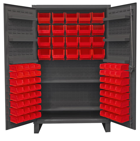 Durham HDC48-84-2S6D1795 Lockable Cabinet with 84 Red Hook-On Bins, 48" Wide, 12 Gauge