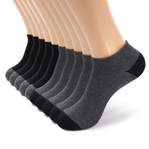 MONFOOT Men's/Women's 10 Pairs Cotton Cushion Ankle Socks, Black Grey Large Multipack