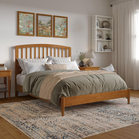 AFI, Quincy Queen Solid Wood Low Profile Platform Bed, Light Toffee
