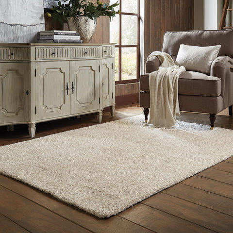 Oriental Weavers Heavenly Hand-Made Shag Area Rug - 73402-6'6" x 9'6" - in Solid Ivory - Plush Soft Shag, Modern Style, Hand-Made, Stain Resistant, Dining, Living Room Rug