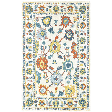 Oriental Weavers Zahra Hand-Made Wool Area Rug - 75507-8' x 10' - in Ivory/Gold - Vintage Bohemian Style, Hand-Made Wool Rugs, Dining, Living Room Rug