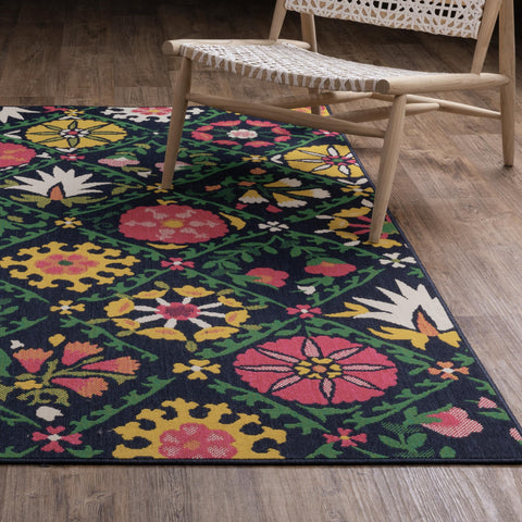 Oriental Weavers Havana Indoor/Outdoor Rug - HAV09-3'3" x 5' - in Navy/Multi - Vintage Bohemian Style, Water, Stain and Fade Resistant, Hose Clean, Patio, Outdoor Living Area Rug
