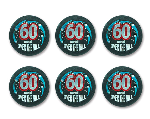 Beistle 6-Pack 60 and Over-The-Hill Satin Button, 2-Inch