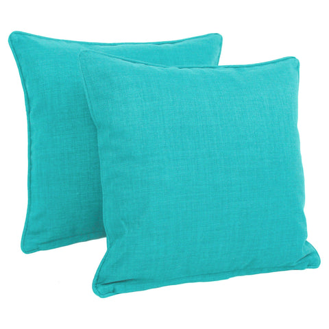 Blazing Needles Double-Corded Solid Outdoor Spun Polyester Square Throw Pillows with Inserts Set, Set of 2, 18", Aqua Blue