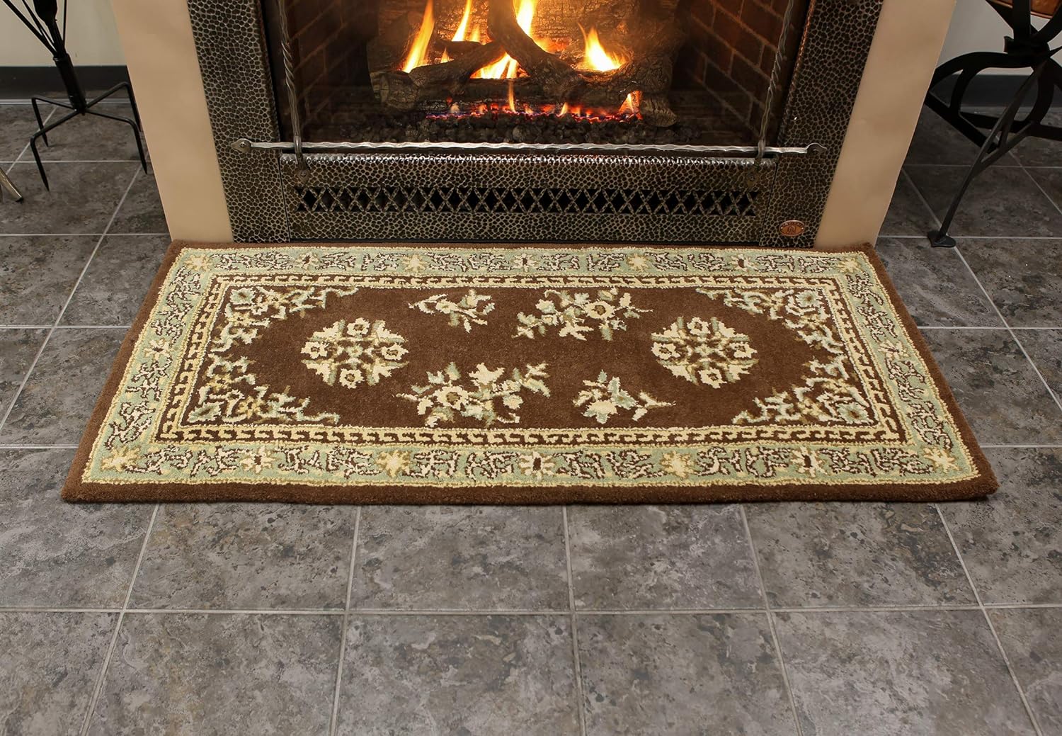 Minuteman International Coffee Oriental Wool Hearth Rug, Rectangular 56 in x 26 in