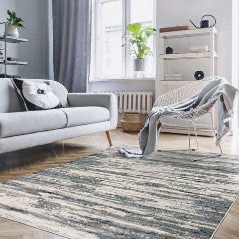 Oriental Weavers Caravan Area Rug - 750W8-7'10" x 10'10" - in Blue/Grey - Modern Style, Stain Resistant, Family and Pet Friendly, Dining, Living Room Rug