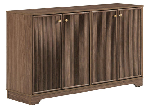 Crosley Furniture Naomi Modern Reeded Sideboard Buffet Cabinet, Credenza, Dining Room, Kitchen, TV Stand, Walnut
