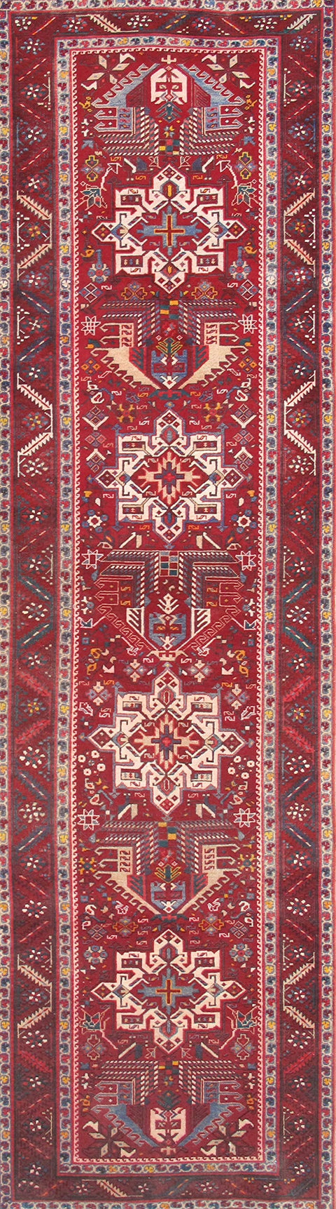 Pasargad Home Azerbaijan Collection Lamb's Wool Area Rug- Hand-Knotted Construction, Patterned Rugs for Living Room, Bedroom, Home Dining, 3' 6" X 12' 7", Red/Ivory