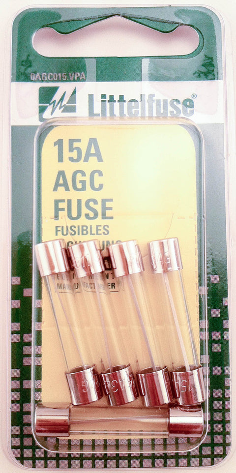 Littelfuse AGC15BP AGC Series 3AG Glass Cartridge Fuse - Pack of 5