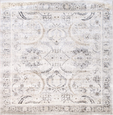 Pasargad Home Turkish Fantasia Area Rug, Fabric Oriental Square Rugs for Living Room, Bedroom, Home Office, 6' x 6', Ivory