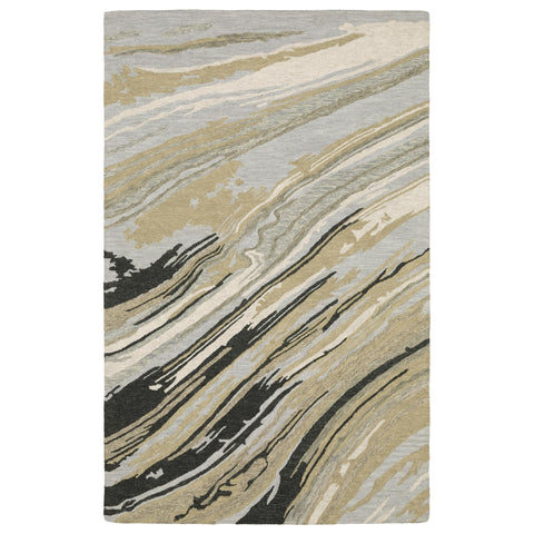 Oriental Weavers Kipton Hand-Made Wool Area Rug - KIP05-5' x 8' - in Grey/Golden Tan - Modern Style, Hand-Made Wool Rugs, Bedroom, Office Rug