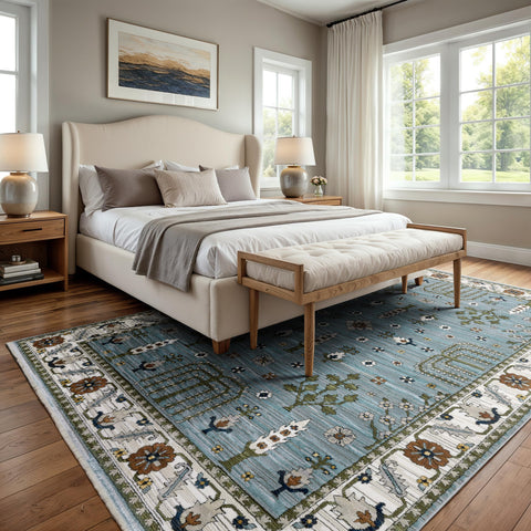 Oriental Weavers Keira Area Rug - KEI06-9'10" x 12'10" - in Pale Blue/Green - Vintage Inspired, Stain Resistant, Family and Pet Friendly, Family, Dining, Living Room Rug