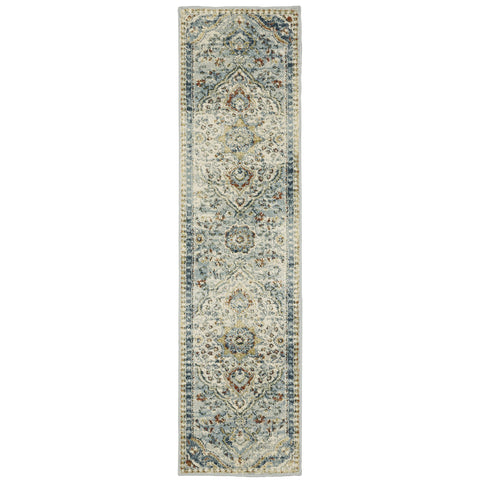 Oriental Weavers Branson Area Rug - BR01A - 1'10" x 7'3" - in Blue/Multi - Vintage Inspired, Stain Resistant, Family and Pet Friendly, Entryway, Hallway Runner Rug